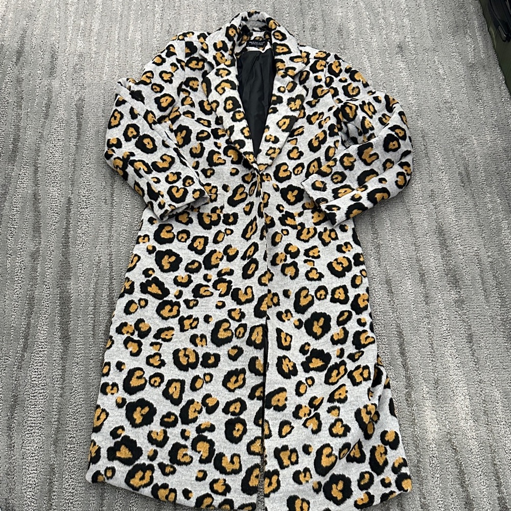 Brave Soul Leopard Print Coat - Black, Gold, Gray